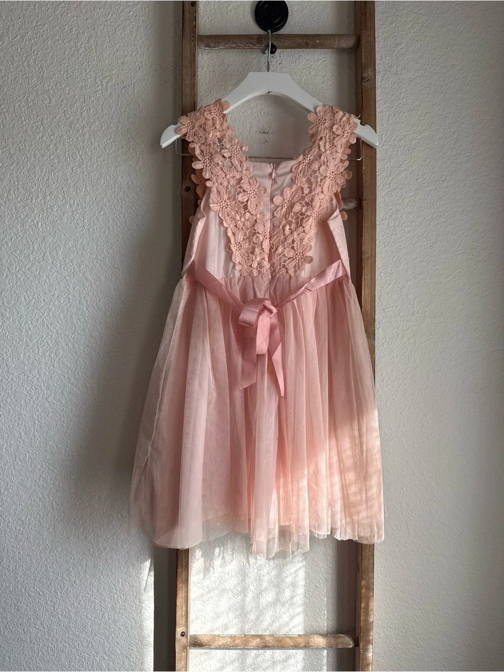 Trish Scully Blush Pink Floral Lace & Tulle Flower Girl Dress Sz: 8 NWT
